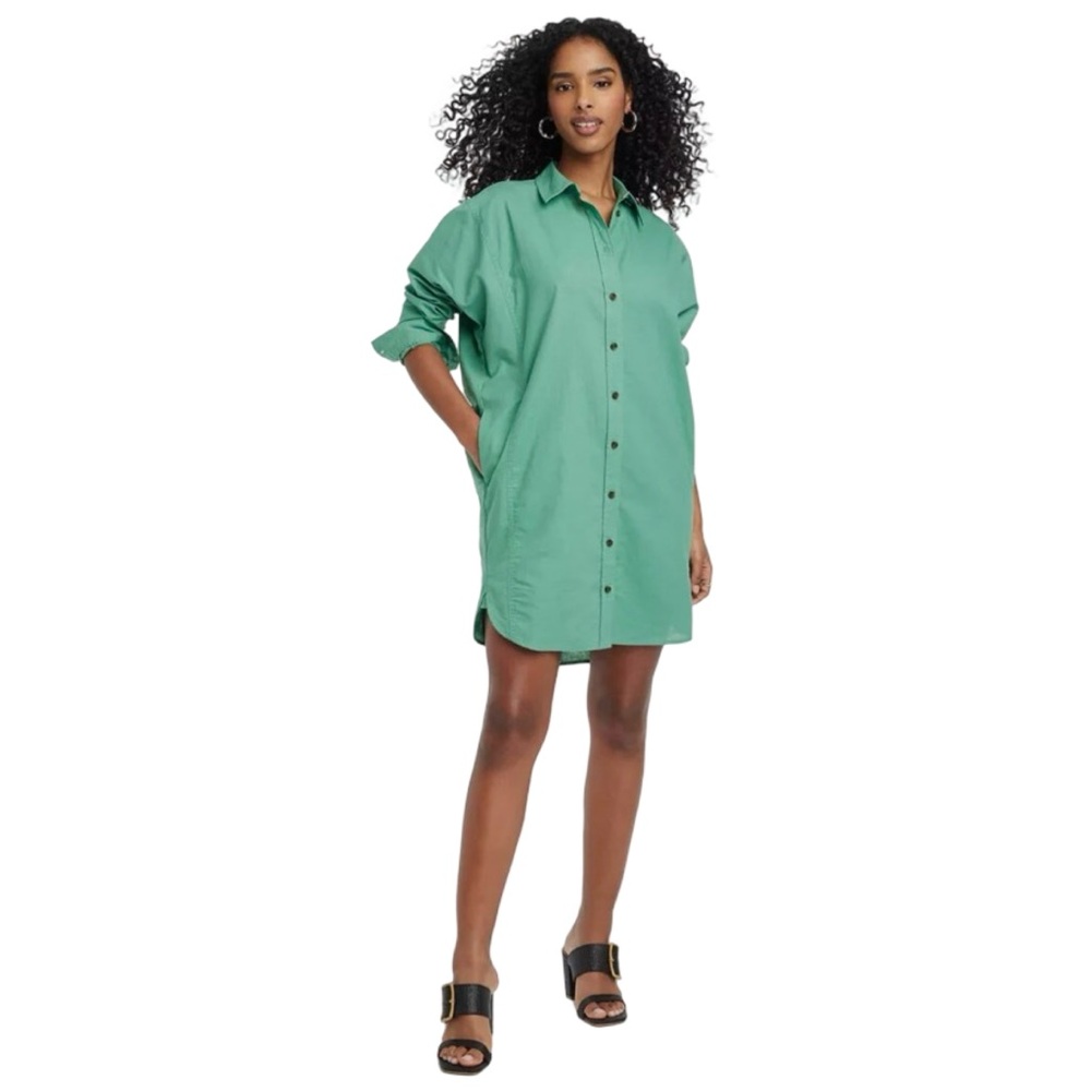 EUC Universal Thread Green Oversized Shirt Dress - Picture 2 of 10